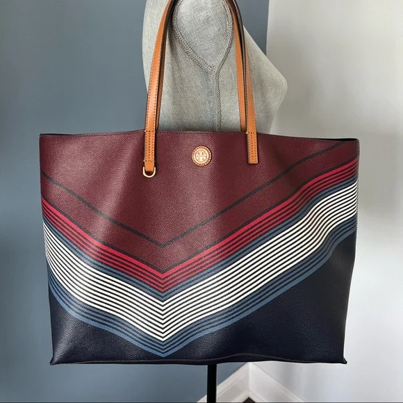 New Tory Burch Perry Tote Multi colored stripped